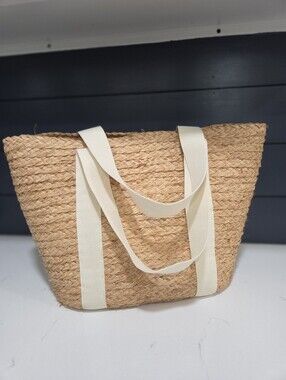 J. Crew Raffia Straw Structured Tote Bag Handmade Beach Tote Summer Bag